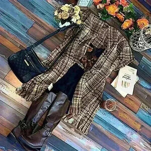 Styline Fall Plaid Knit Open Front Poncho Tartan fringe shawl/wrap (Poncho Only)